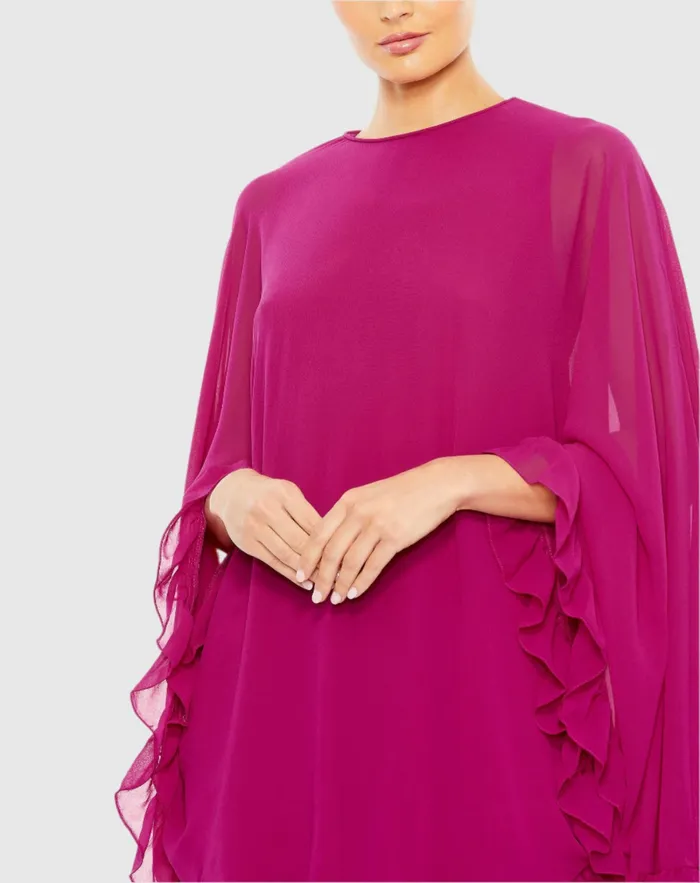 High Neck Ruffle Hem Cape Mini Dress Deep Green Women Best Sellers Mac Duggal