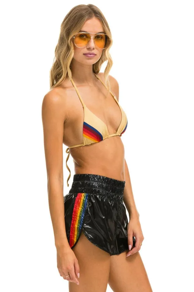 High Rise 5 Stripe Nylon Jogger Short 8211 Black Women Aviator Nation Shorts