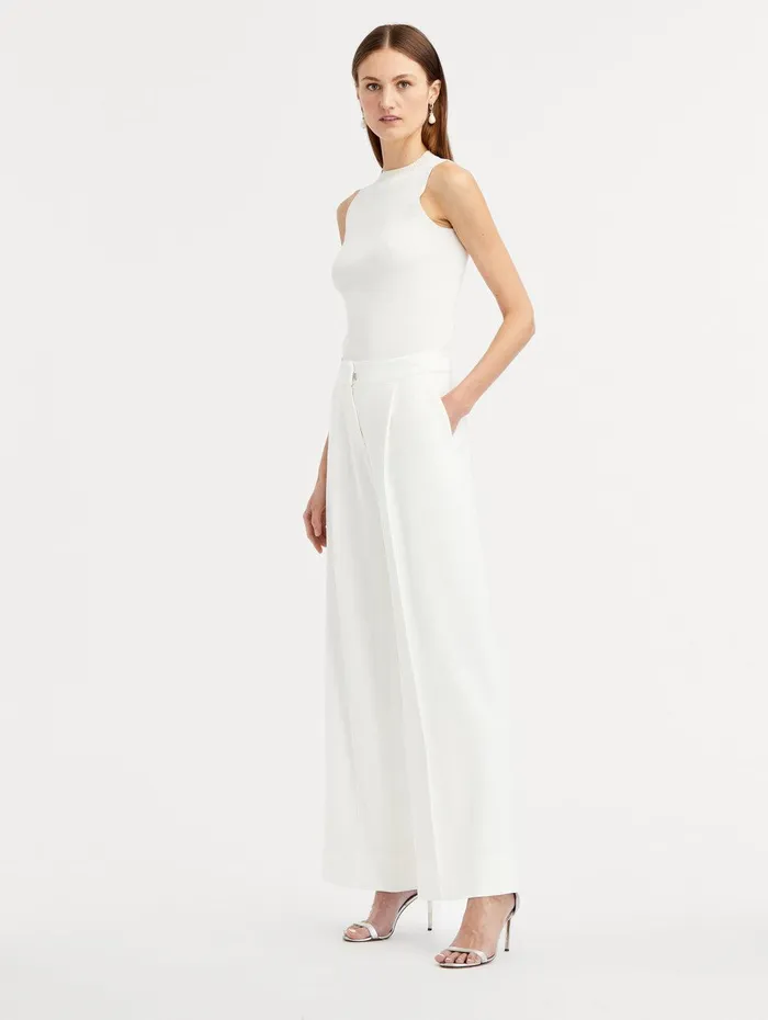 High Waisted Wide Leg Pant Ivory Women Oscar De La Renta Pants and Skirts High Waisted Wide Leg Pant Ivory Women Oscar De La Renta Pants and Skirts