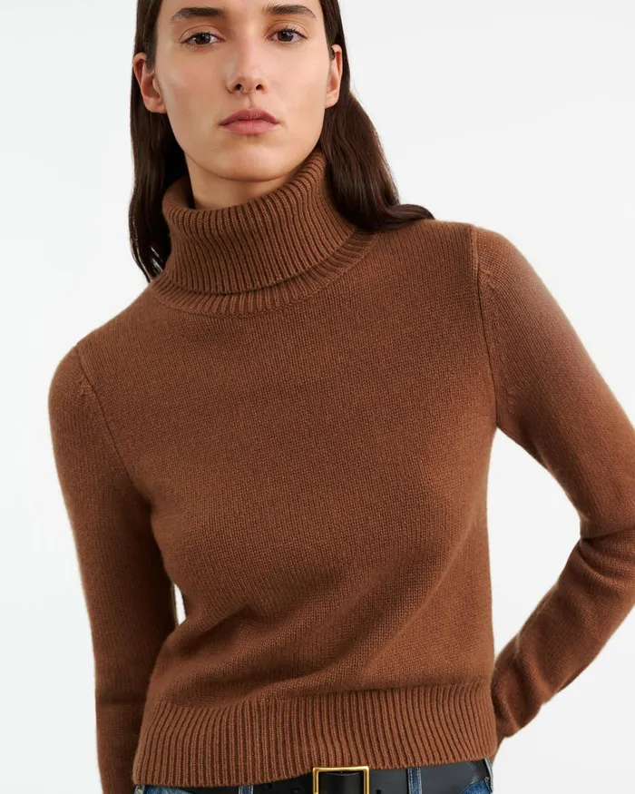 HOLLYN CASHMERE TURTLENECK SWEATER Coffee Women Nili Lotan Knits and Sweaters
