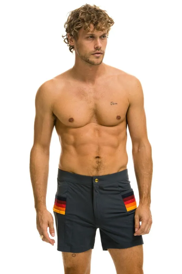 Horizontal 5 Stripe Flex Shorts 8211 Titanium Men Aviator Nation Shorts