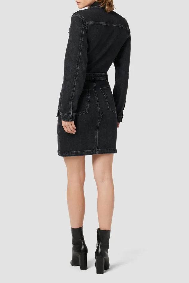 Hudson Jeans Dresses and Jumpsuits Long Sleeve Reconstructed Dress Black Ink 8211 Women