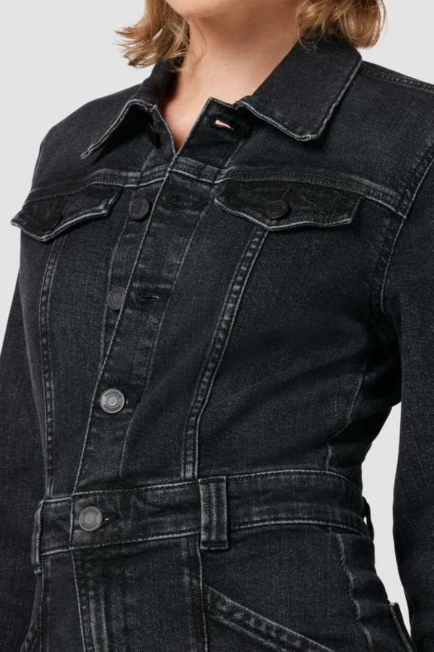 Hudson Jeans Dresses and Jumpsuits Long Sleeve Reconstructed Dress Black Ink 8211 Women