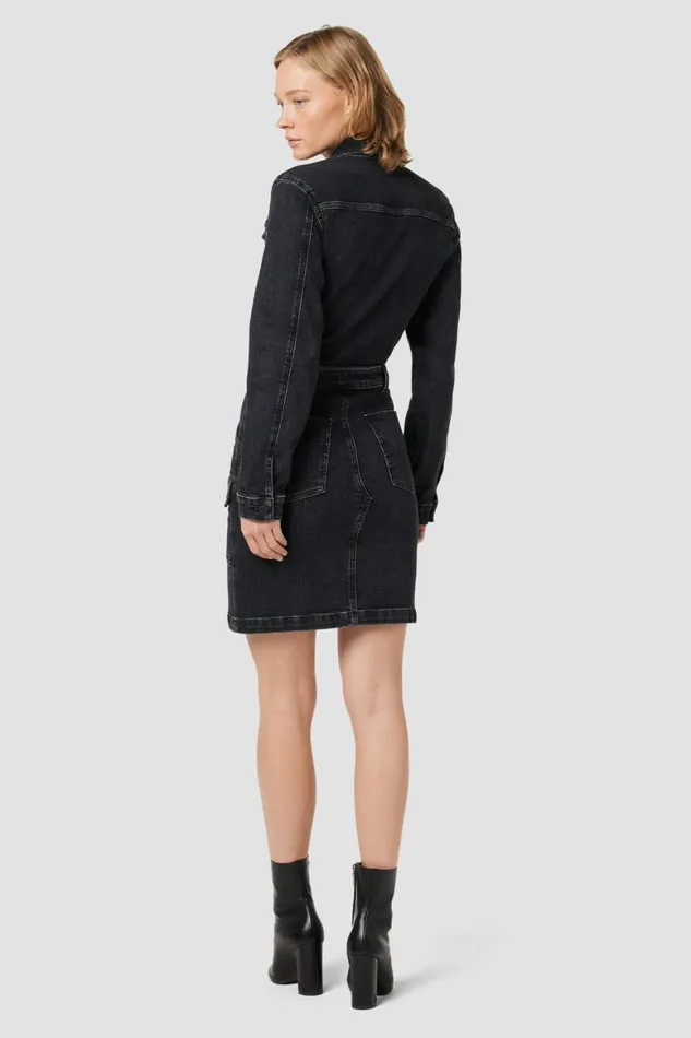 Hudson Jeans Dresses and Jumpsuits Long Sleeve Reconstructed Dress Black Ink 8211 Women