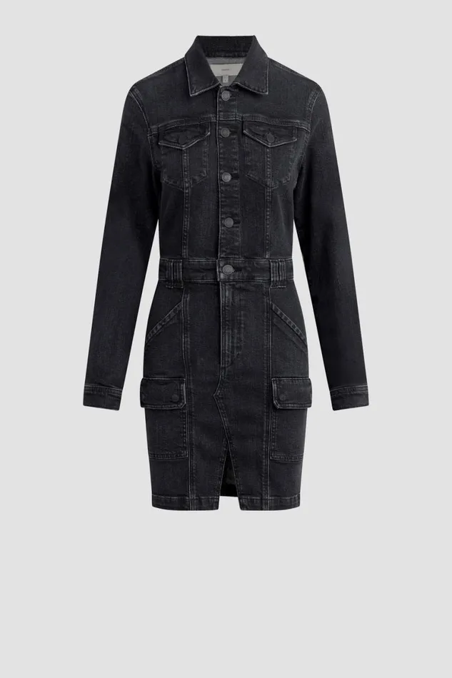 Hudson Jeans Dresses and Jumpsuits Long Sleeve Reconstructed Dress Black Ink 8211 Women