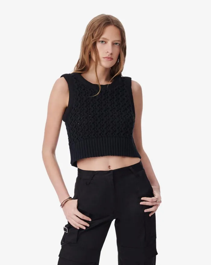 IRO CHARLEE SHORT OPENWORK KNIT TOP Black Women Knits