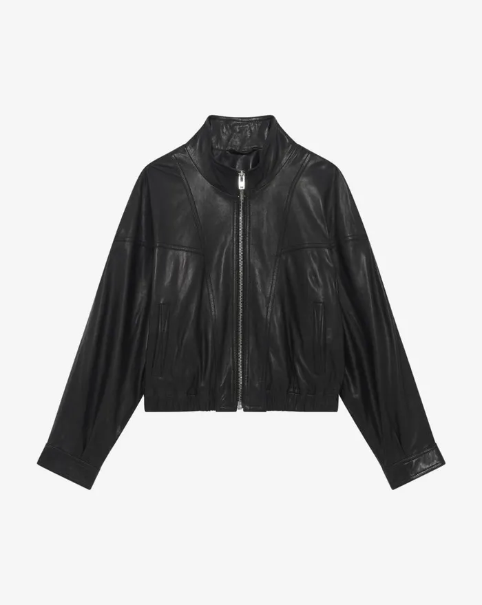 IRO OKAN LEATHER STANDUP COLLAR JACKET Black Women Jackets and Coats