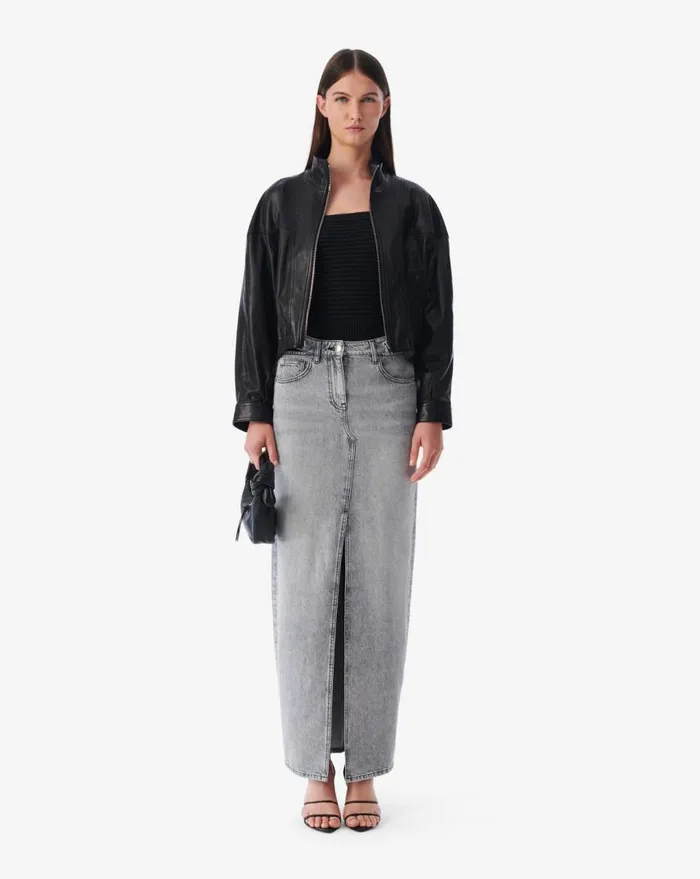 IRO OKAN LEATHER STANDUP COLLAR JACKET Black Women Jackets and Coats