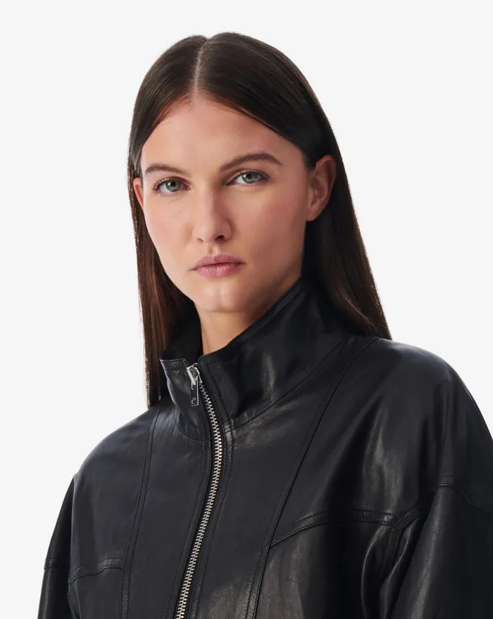 IRO OKAN LEATHER STANDUP COLLAR JACKET Black Women Jackets and Coats
