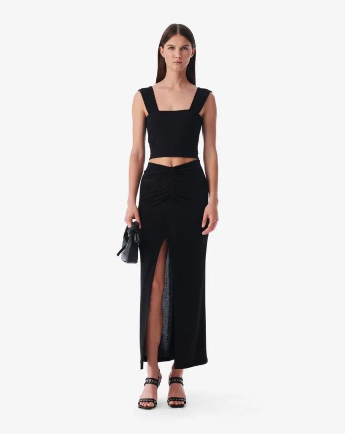 IRO RAE SQUARE NECK JERSEY CROP TOP Black Women Tops and Shirts