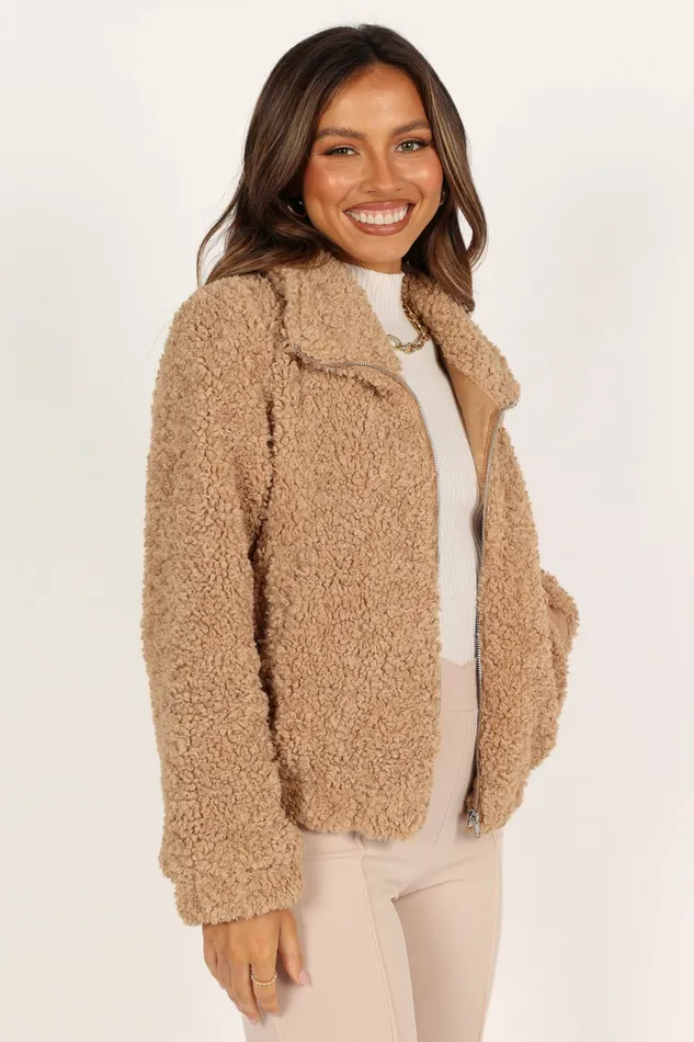 Jackets and Coats Petal and Pup Women Lucia Zip Front Teddy Jacket Camel