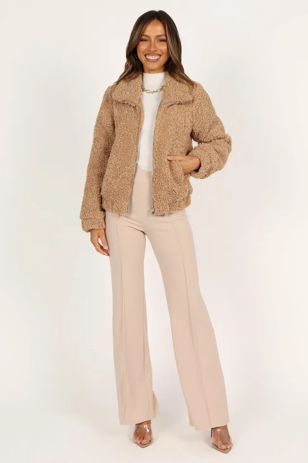 Jackets and Coats Petal and Pup Women Lucia Zip Front Teddy Jacket Camel
