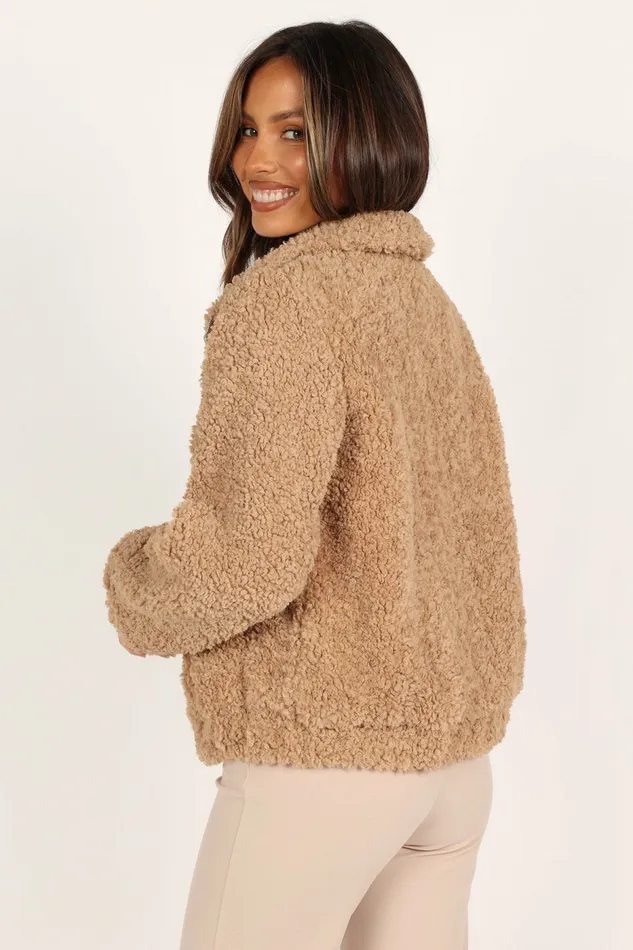 Jackets and Coats Petal and Pup Women Lucia Zip Front Teddy Jacket Camel