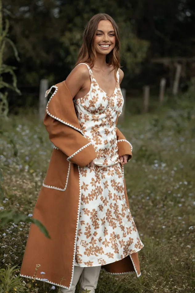 Jackets and Coats Women Brexley Contrast Hem Coat Tan Petal and Pup