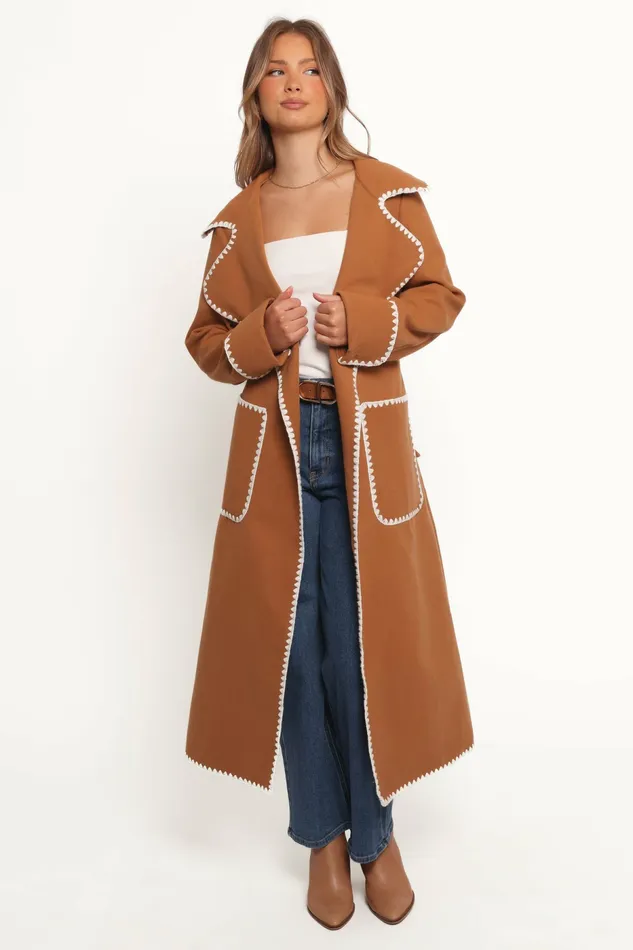 Jackets and Coats Women Brexley Contrast Hem Coat Tan Petal and Pup