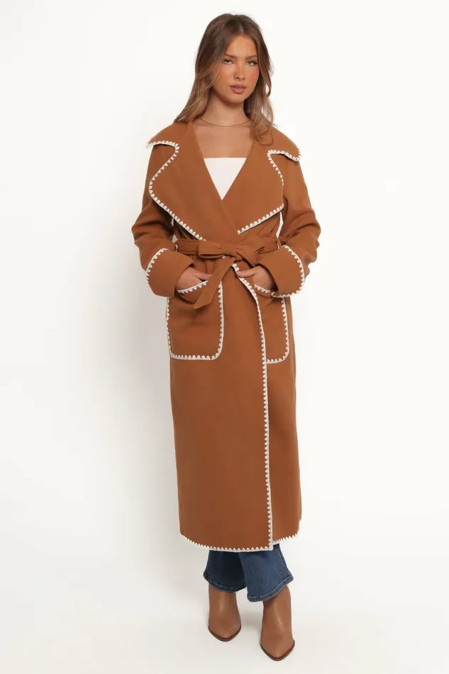 Jackets and Coats Women Brexley Contrast Hem Coat Tan Petal and Pup