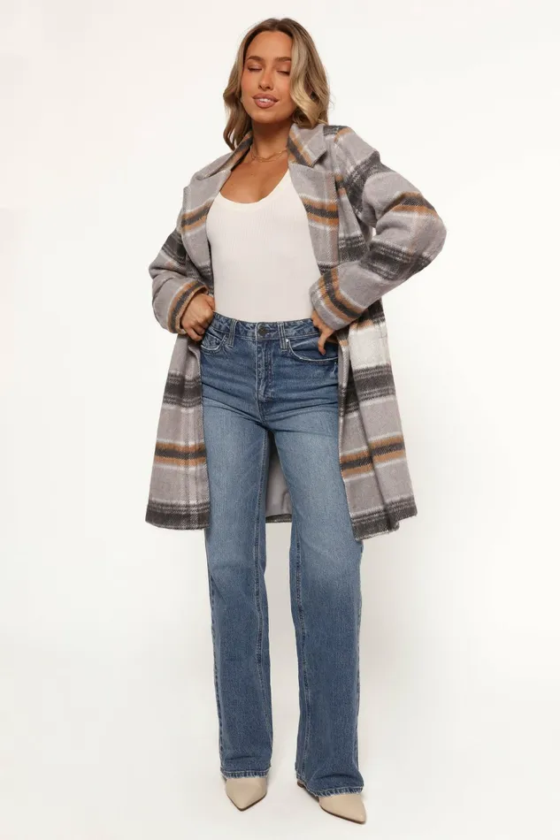 Jackets and Coats Women Zella Long Coat Grey Multi Petal and Pup