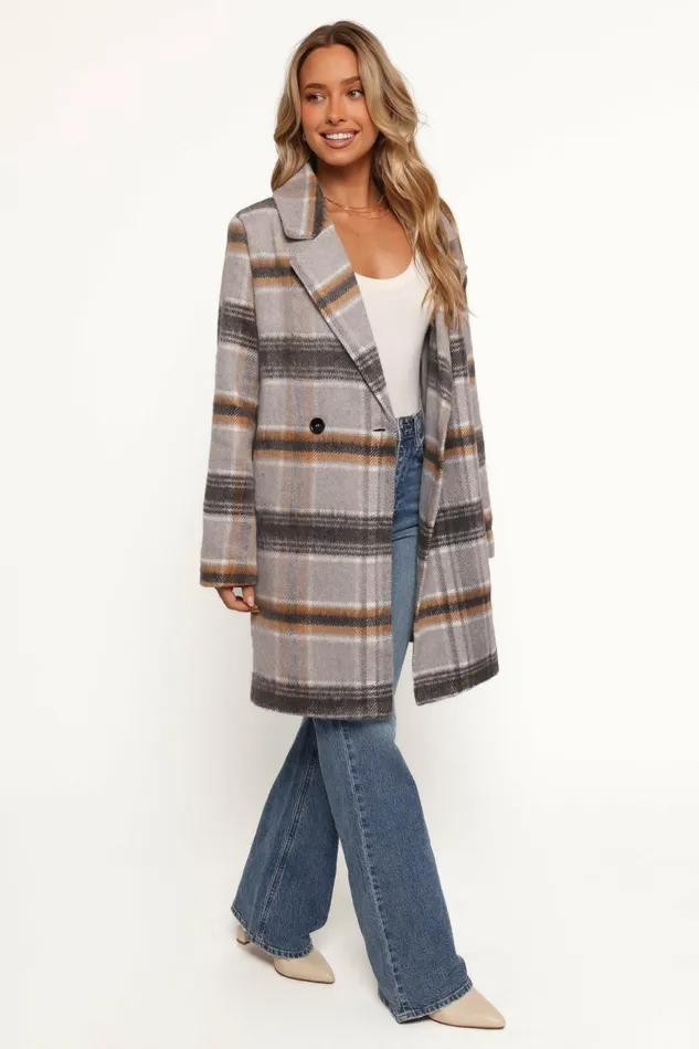 Jackets and Coats Women Zella Long Coat Grey Multi Petal and Pup