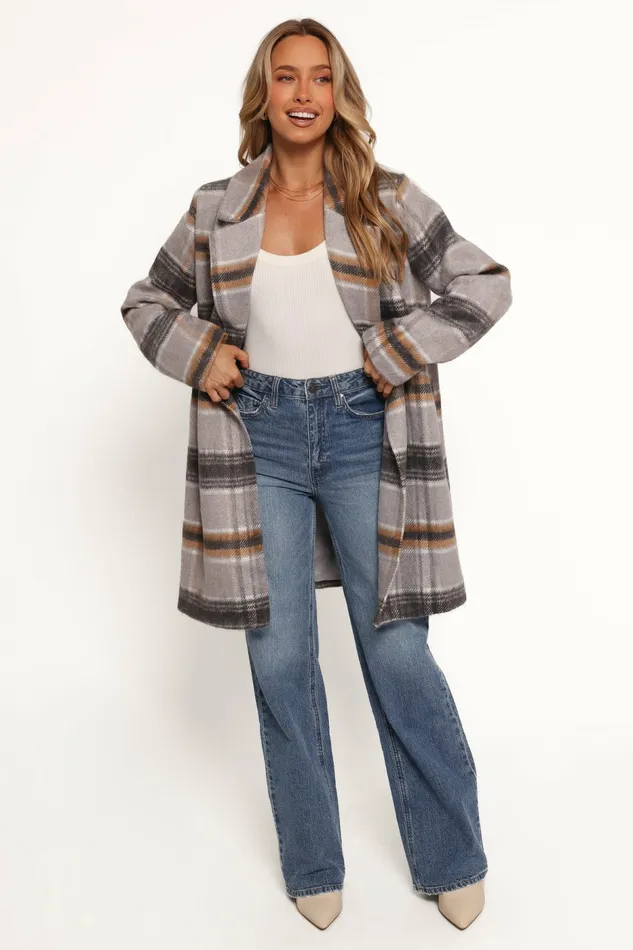 Jackets and Coats Women Zella Long Coat Grey Multi Petal and Pup