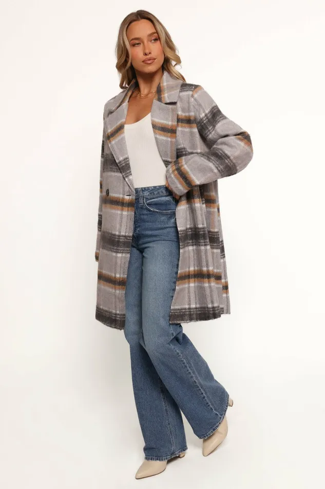 Jackets and Coats Women Zella Long Coat Grey Multi Petal and Pup