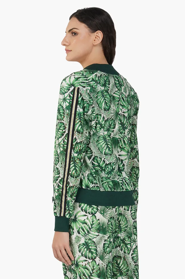 Jackets Green Palm Printed Bomber Jacket 8211 America and Beyond Women