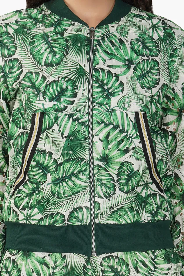 Jackets Green Palm Printed Bomber Jacket 8211 America and Beyond Women