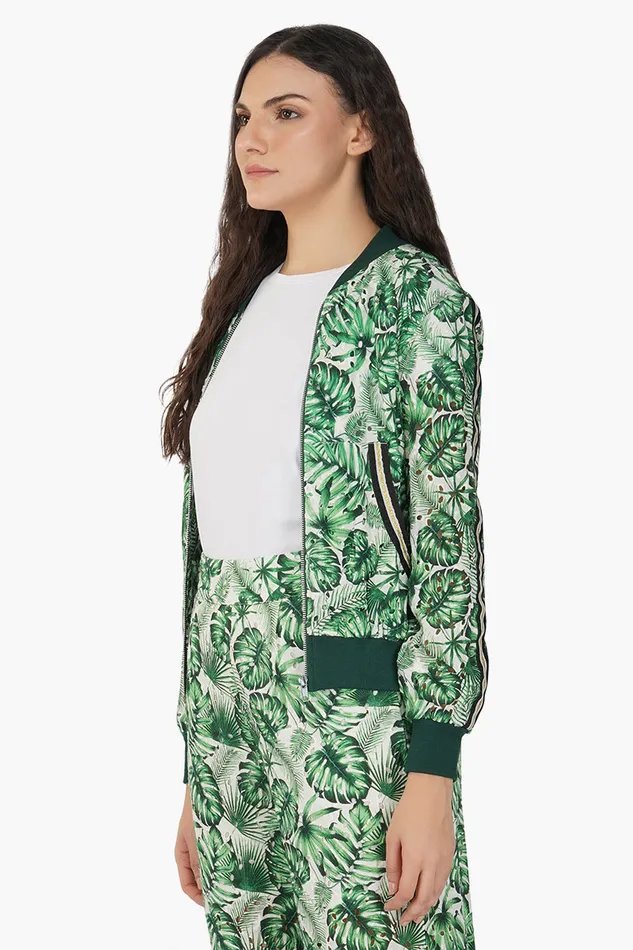 Jackets Green Palm Printed Bomber Jacket 8211 America and Beyond Women