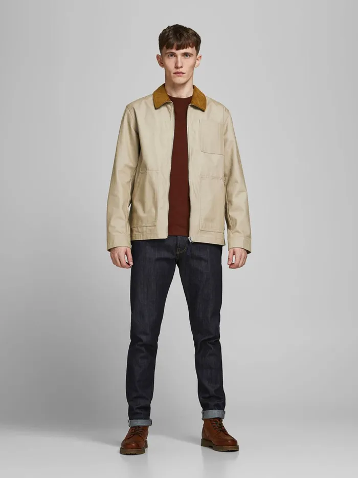Jackets JACK and JONES Mens CORDUROY COLLAR COTTON JACKET Beige Crockery