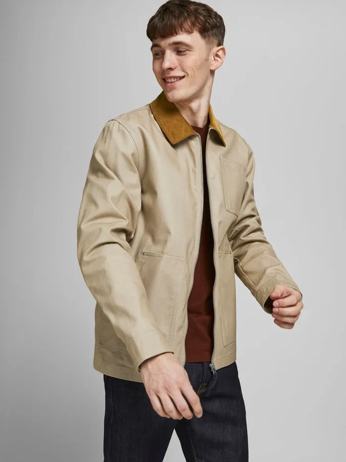 Jackets JACK and JONES Mens CORDUROY COLLAR COTTON JACKET Beige Crockery