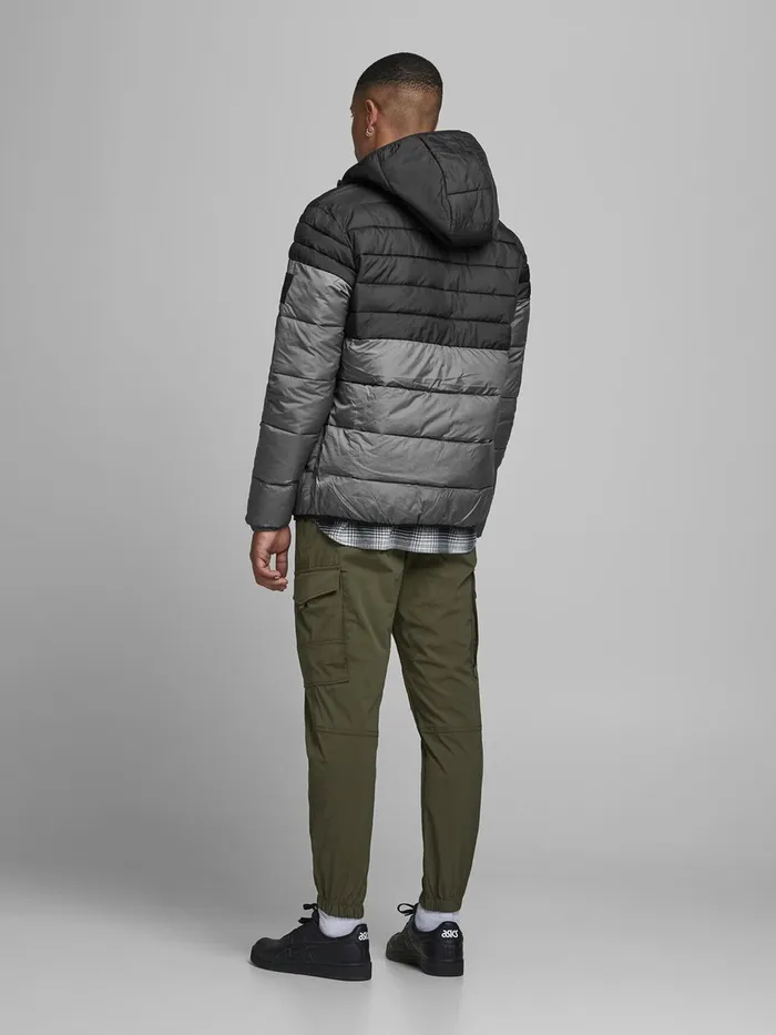 Jackets JACK and JONES Mens HOODED PUFFER JACKET Grey Black