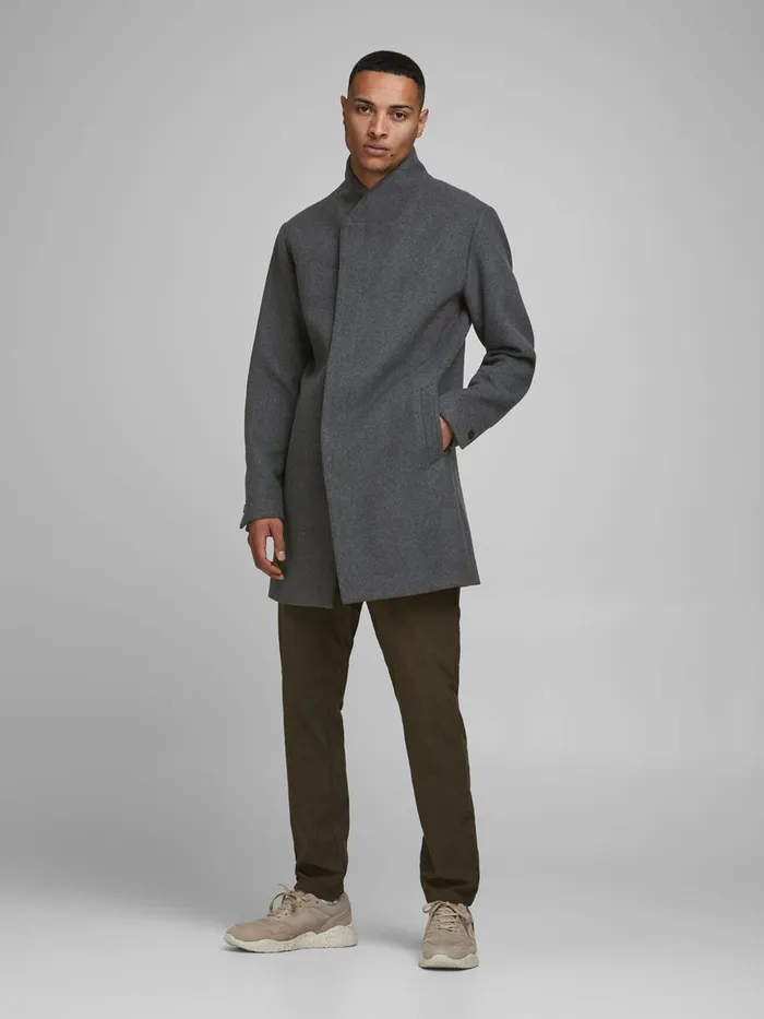 Jackets JACK and JONES Mens RECYCLED WOOL BLEND COAT Grey Dark Grey Melange