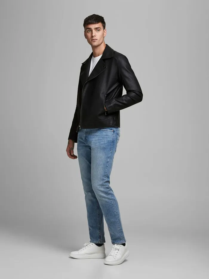 Jackets JACK and JONES Mens SIMPLE FAUX LEATHER JACKET Black Black