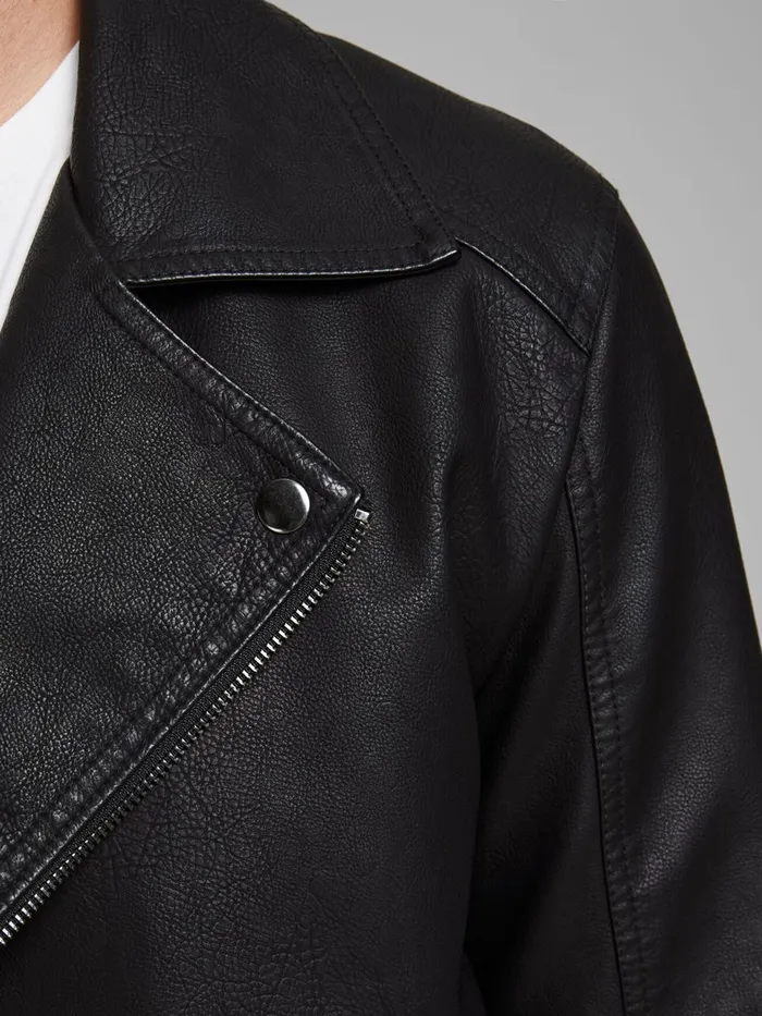 Jackets JACK and JONES Mens SIMPLE FAUX LEATHER JACKET Black Black