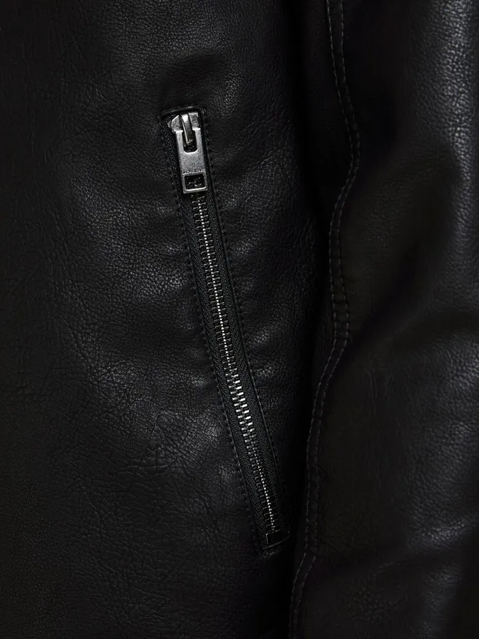 Jackets JACK and JONES Mens SIMPLE FAUX LEATHER JACKET Black Black