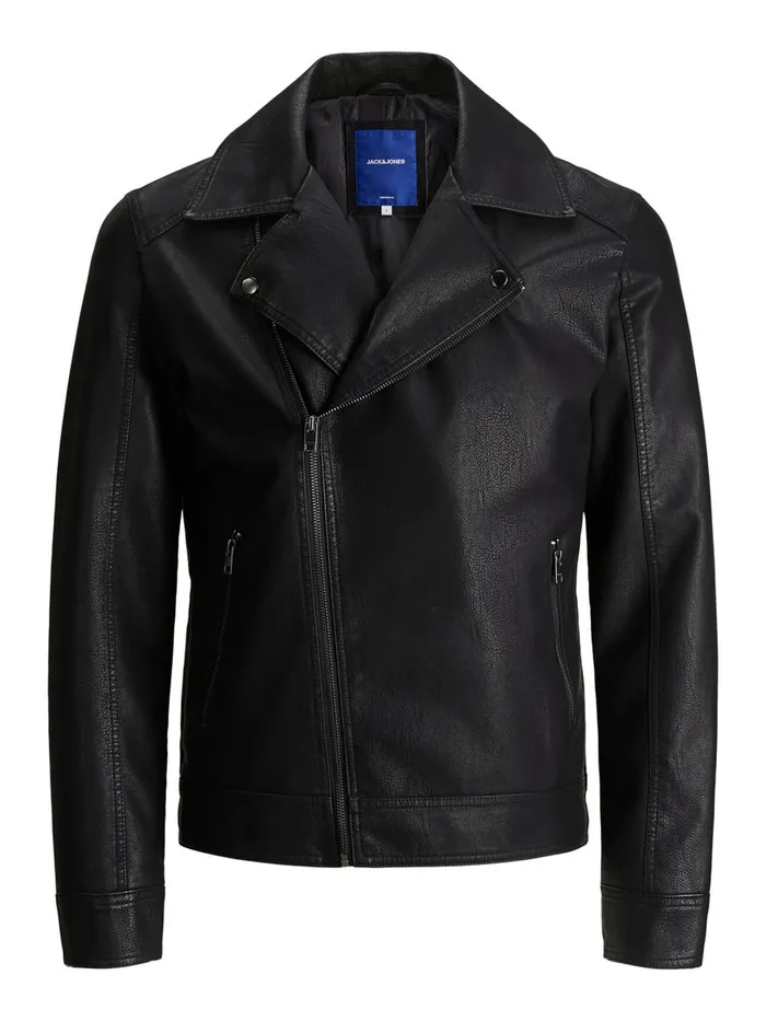 Jackets JACK and JONES Mens SIMPLE FAUX LEATHER JACKET Black Black
