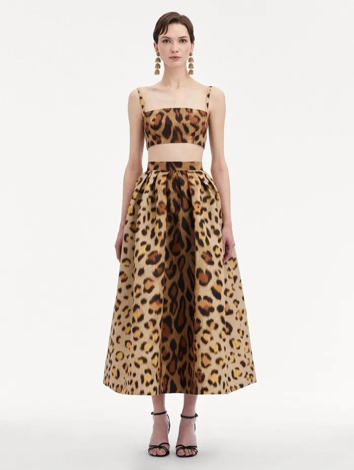 Jaguar Faille Skirt Beige Multi Women Oscar De La Renta Pants and Skirts