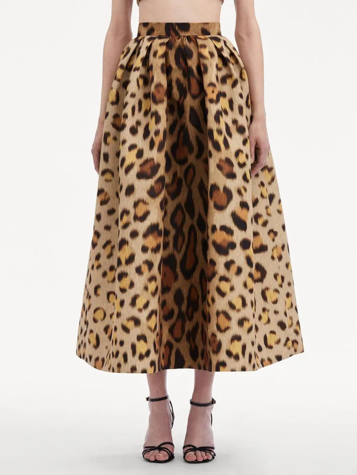 Jaguar Faille Skirt Beige Multi Women Oscar De La Renta Pants and Skirts