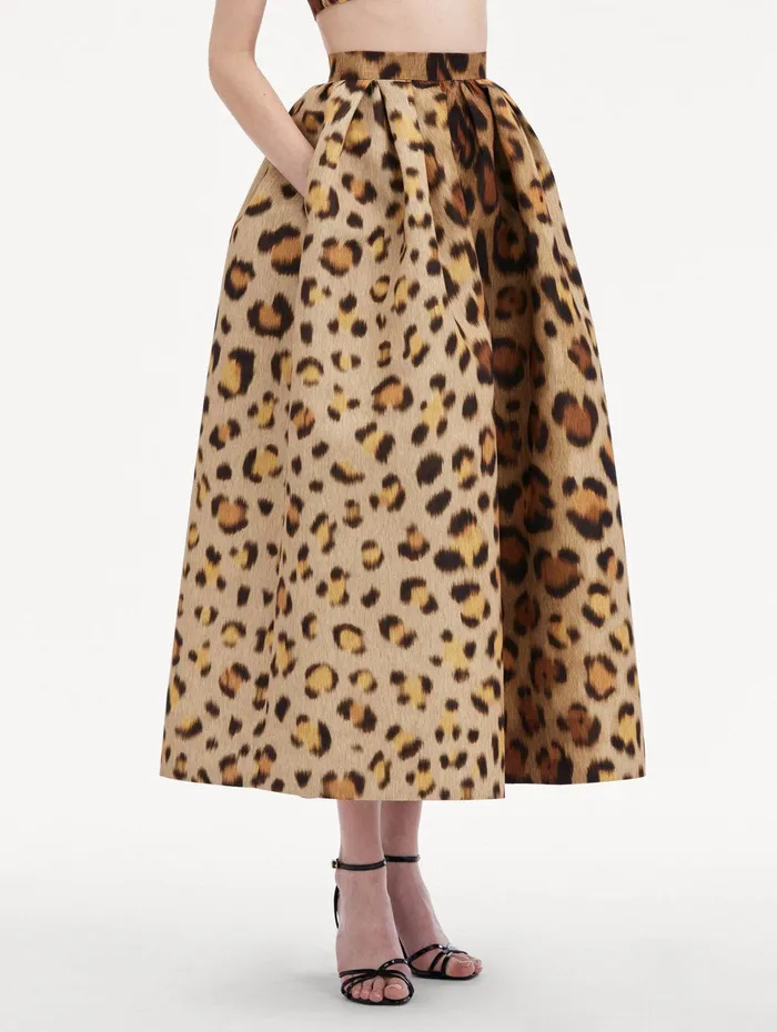 Jaguar Faille Skirt Beige Multi Women Oscar De La Renta Pants and Skirts