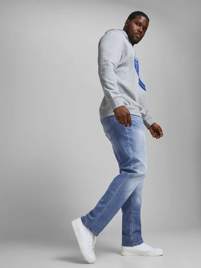 Jeans JACK and JONES Mens GLENN ORIGINAL AM 815 PLUS SIZE SLIM FIT JEANS Blue Blue Denim