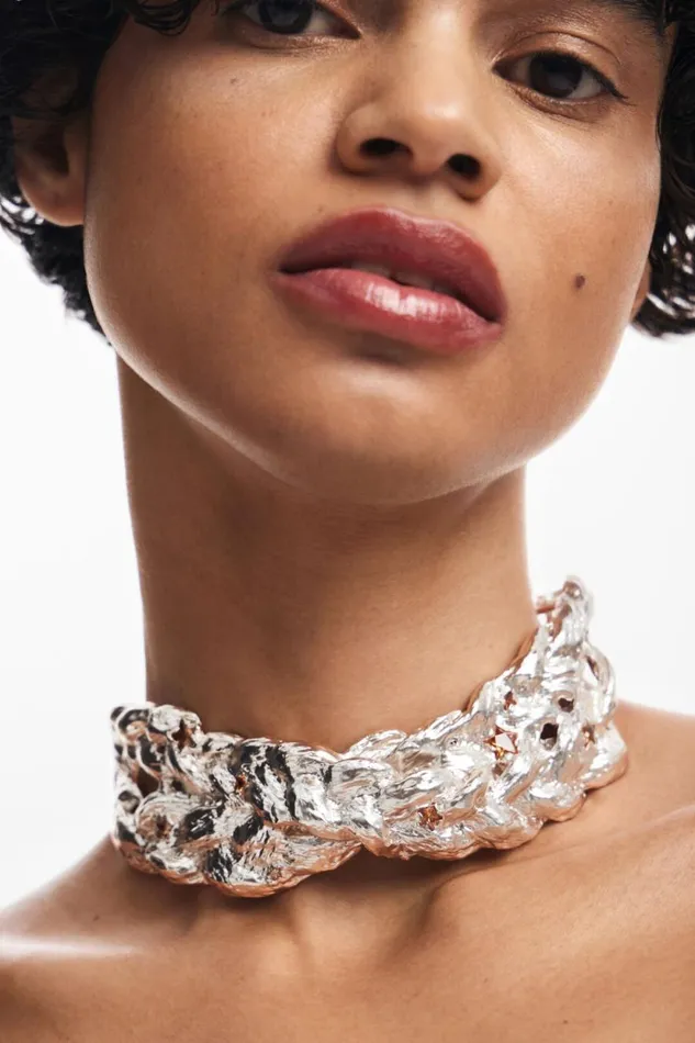 Jewelry Women Desigual Chrome Textured Zalio Choker Black