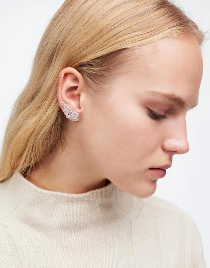 Jewelry Women Madewell Mixed Cut Crystal Cluster Ear Crawlers Polished Silver