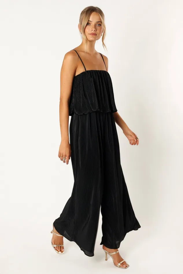 Jillian Plisse Jumpsuit Black Women Jumpsuits and Rompers Petal and Pup