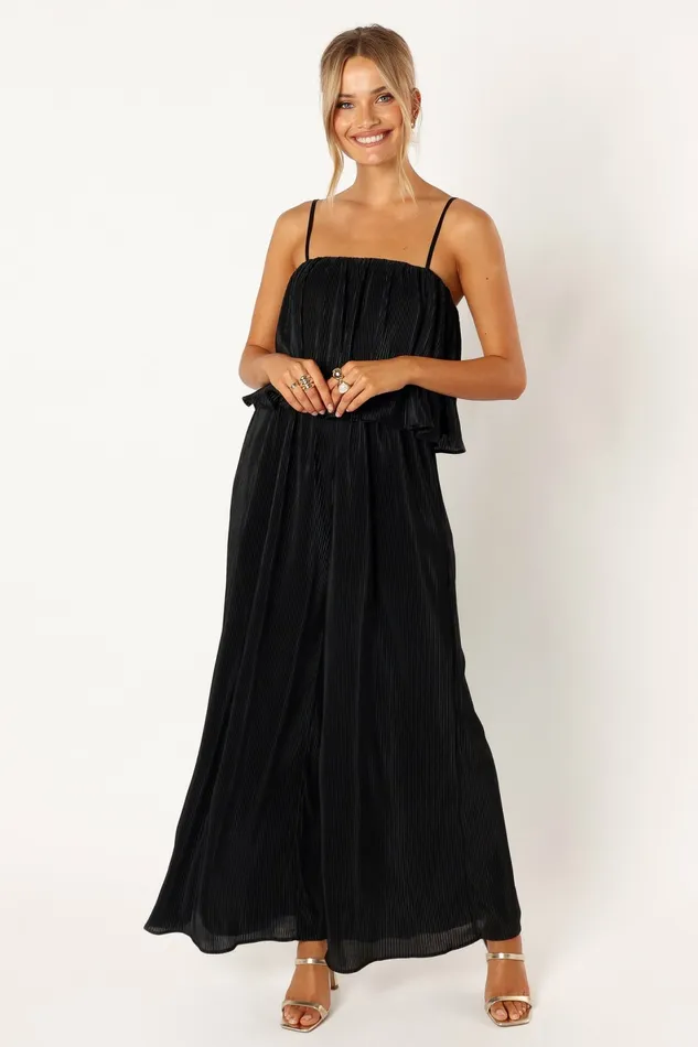 Jillian Plisse Jumpsuit Black Women Jumpsuits and Rompers Petal and Pup
