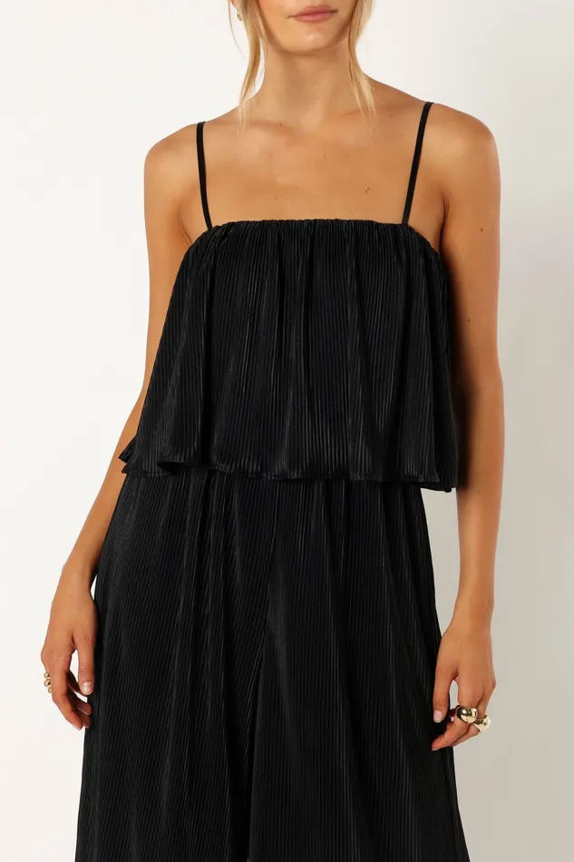 Jillian Plisse Jumpsuit Black Women Jumpsuits and Rompers Petal and Pup