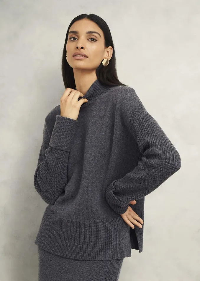 Jumpers and Cardigans Women HOBBS Gaskell Coord Wool Cotton Jumper Dark Grey Marl