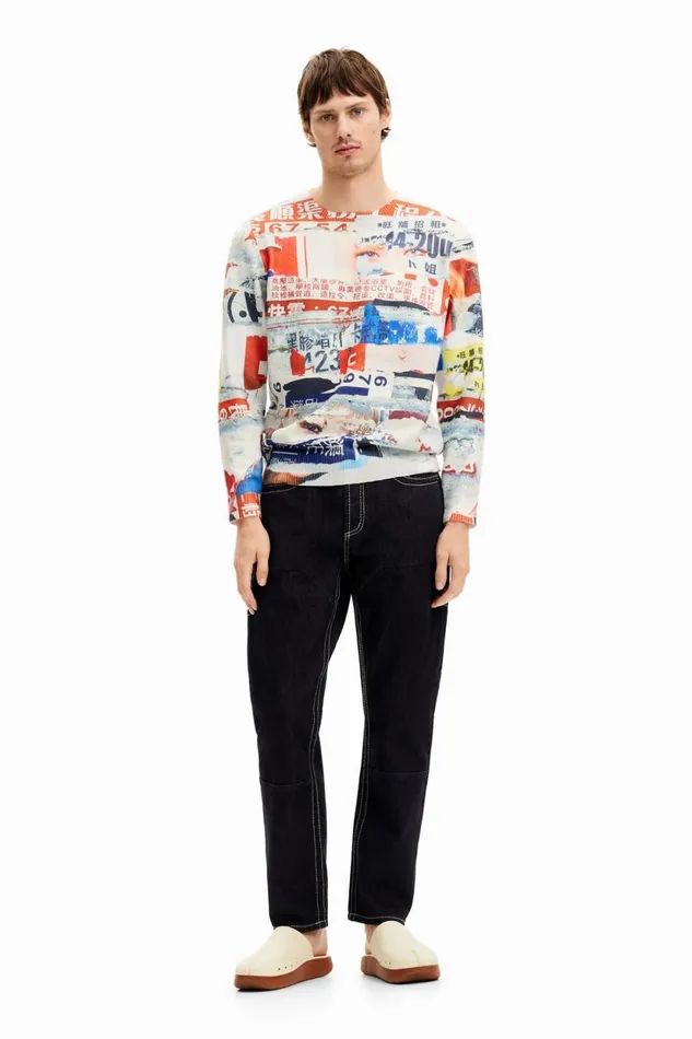 Jumpers And Sweatshirts Men Desigual Magazine Print Sweatshirt White