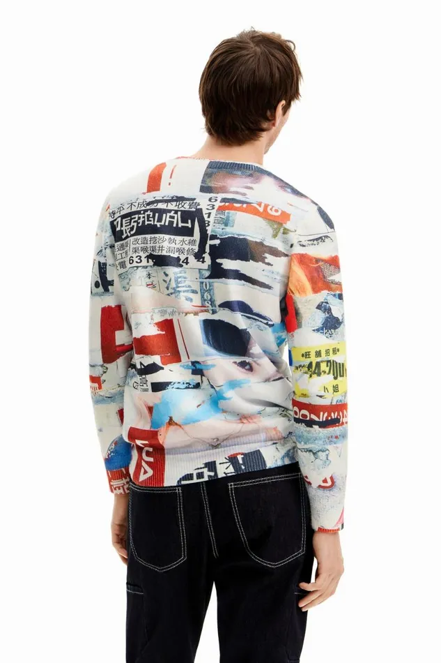 Jumpers And Sweatshirts Men Desigual Magazine Print Sweatshirt White