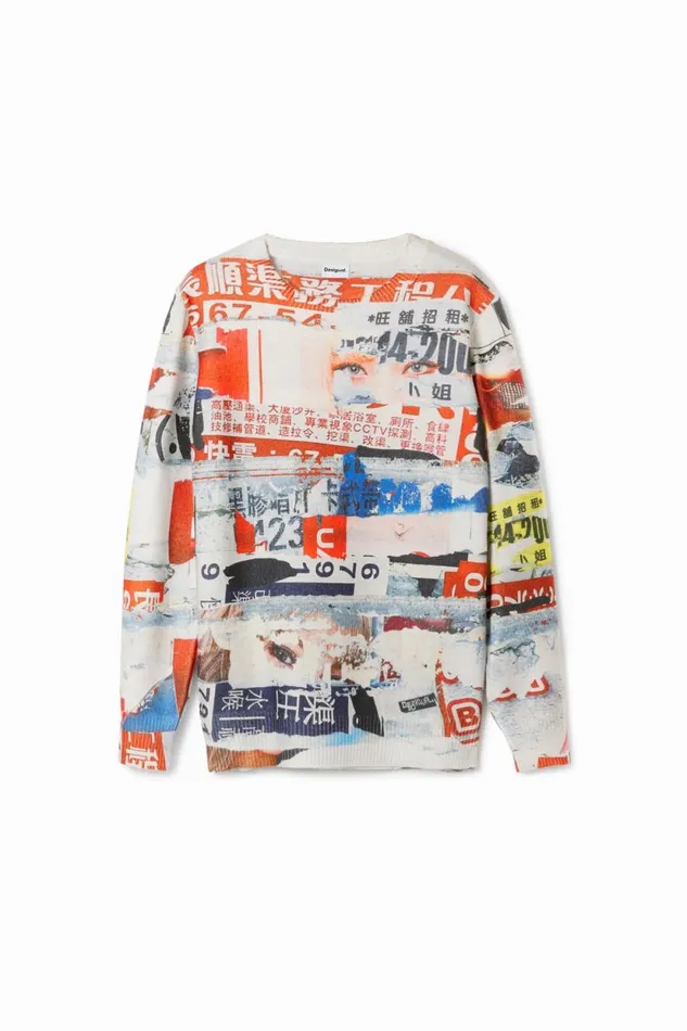 Jumpers And Sweatshirts Men Desigual Magazine Print Sweatshirt White