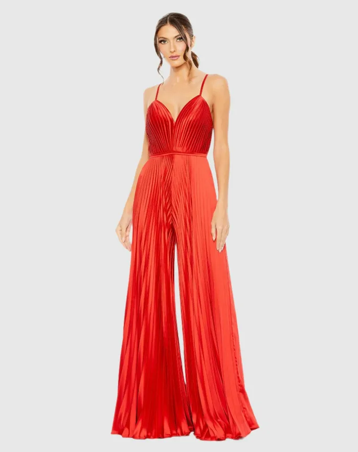 Jumpsuits and Rompers Red Pleated Plunge Neck Wide Leg Jumpsuit Red 8211 Mac Duggal Women Jumpsuits and Rompers Red Pleated Plunge Neck Wide Leg Jumpsuit Red 8211 Mac Duggal Women