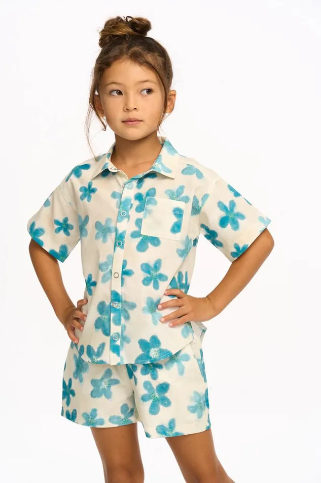 Kids Chaser Brand Girls Blue Watercolor Floral Shirt